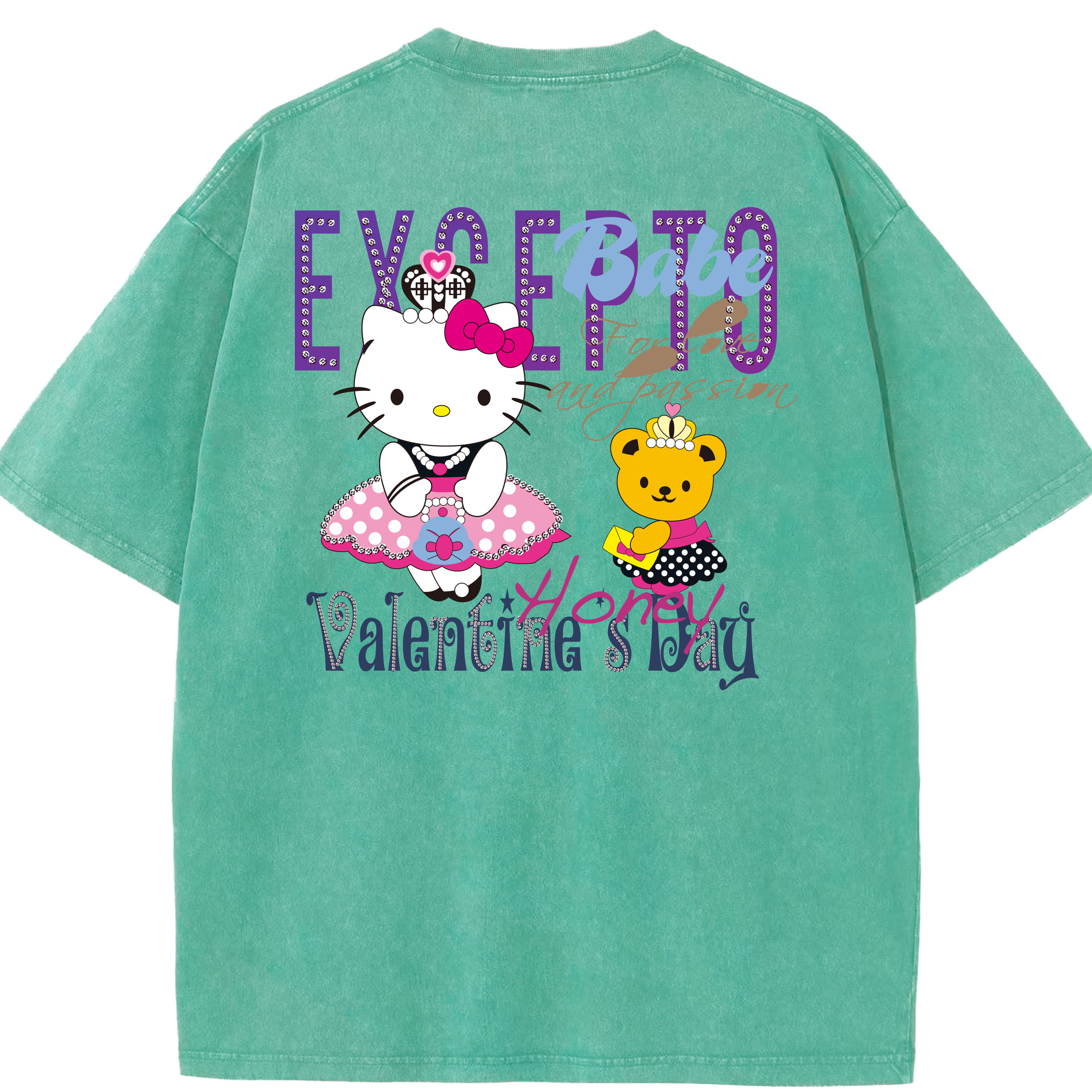 （画像用） Hello Kitty ハローキティ 綿100% ヴィンテージ風 半袖Tシャツ（背面プリント）